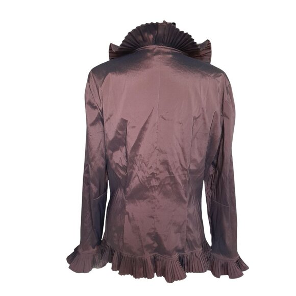 Vtg Cache Ruffle Wrap Stretch Event Cocktail Party Blouse Size 14 Metallic Brown - Picture 5 of 6